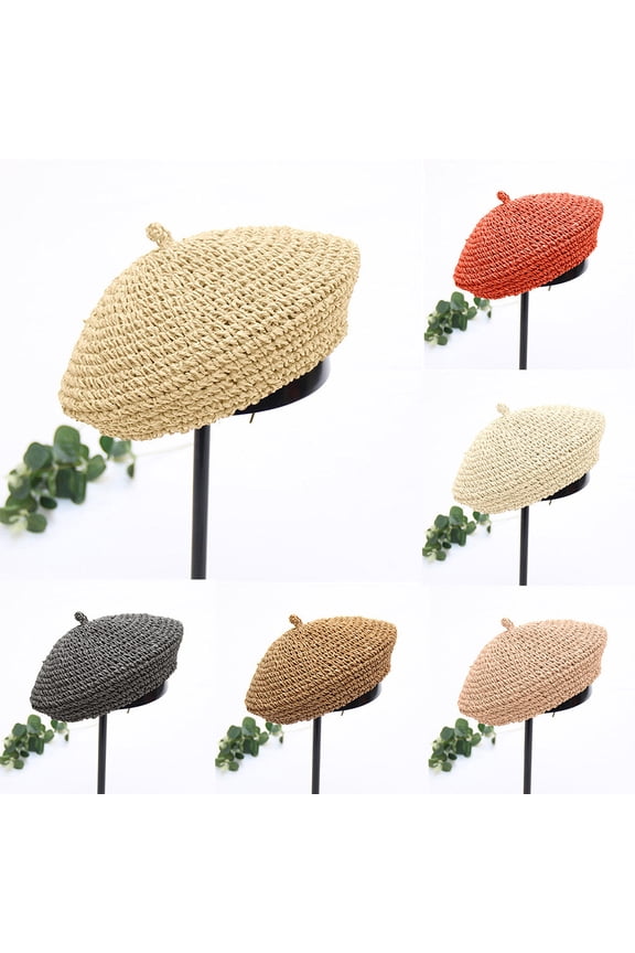 French-Style Straw Beret Hat for Women Fashion Adjustable Beret Artist Hat Daily Wear Casual Breathable Straw Hats for Women Classic Summer Travel-Friendly Beret Hat (One Size Color White)