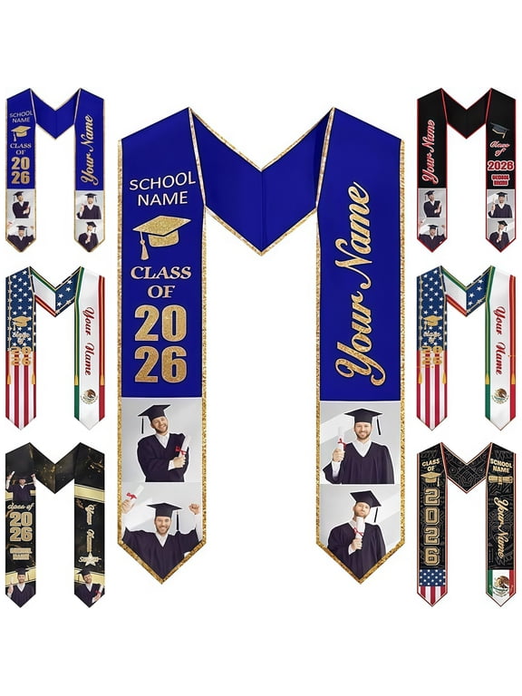 Graduation Stoles Class of 2026 Personalized Graduation Sash Stoles with Photo Name Customize Graduation Gifts for Women Men Graduation Season - Tie Scarf Yellow One Size