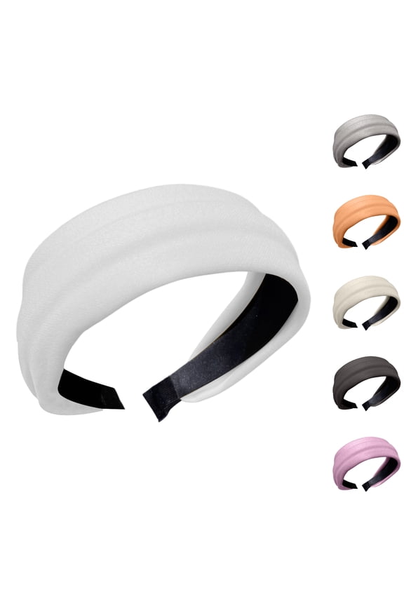 Trendy Wide Headbands for Women - Solid Color Elegant Vintage High Cranial Top Hair Hoop, Wide Brimmed Soft Headbands for Women Non Slip Fashion Hair Accessories Under $4 White