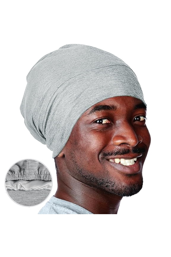 Women Men Double Layer Sleeping Cap Sets Non-Slip Everyday Casual Breathable Head Cap Elastic Wrap Head Cap All-Day Comfort Soft Turban-Style Hijabs for Women (One Size Color Gray)