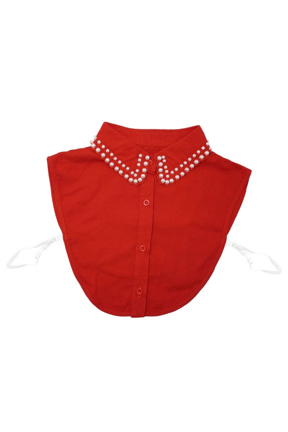 Women's Detachable Collar Patterned Double Row Pearl Small Point Collar Dopamine Accessory Style Blouse Fake Collar Suitable Inner Layer Fake Collar One Size Red
