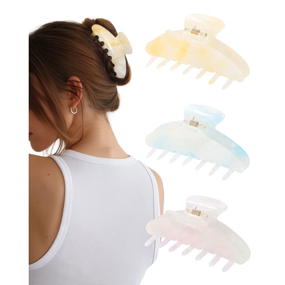 AWAYTR 10CM Acrylic Wave Print Hair Claw Clips, Strong Hold Non-Slip Jumbo Jaw Clamps, French Style Barrettes for Thick Long Hair Women Hair Accessories 3Pcs