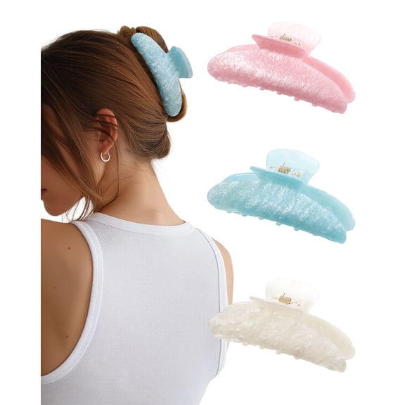 AWAYTR 10CM Acrylic Wave Print Hair Claw Clips, Strong Hold Non-Slip Jumbo Jaw Clamps, French Style Barrettes for Thick Long Hair Women Hair Accessories 3Pcs