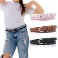 thumbnail image 1 of AWAYTR 3 Pack Girls PU Leather Belts, Heart Hollow Design, Gold Metal Buckle, Adjustable Kids Waist Belt for Uniform Dress Jeans, 1 of 8