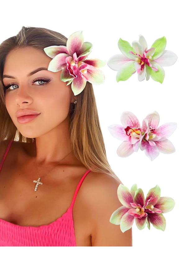 3 Pcs Floral Clips for Women Girls Large Hair Flowers Set Tropical Hawaiian Floral Clip for Beach Wedding Hair Accessories