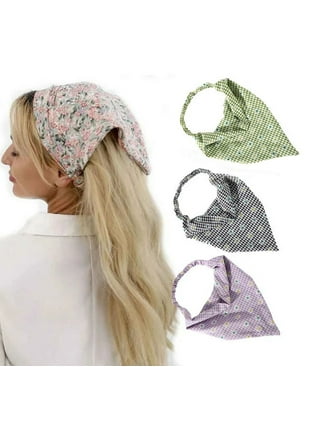 Chiffon Turban Head Kerchief Scarf - 3Pcs Floral Hair Bandanas Triangle  Head Scarves Headband with Clips for Women Hair Scarves (Yellow+Pink+Blue)