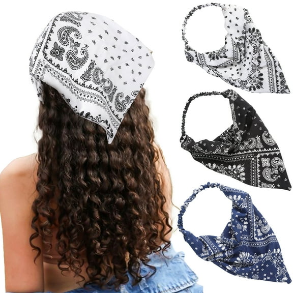 AWAYTR 3 Pcs Floral Elastic Hair Scarf Headbands Hair Bandanas Head Kerchief Bohemia Chiffon Turban Triangle Scarves