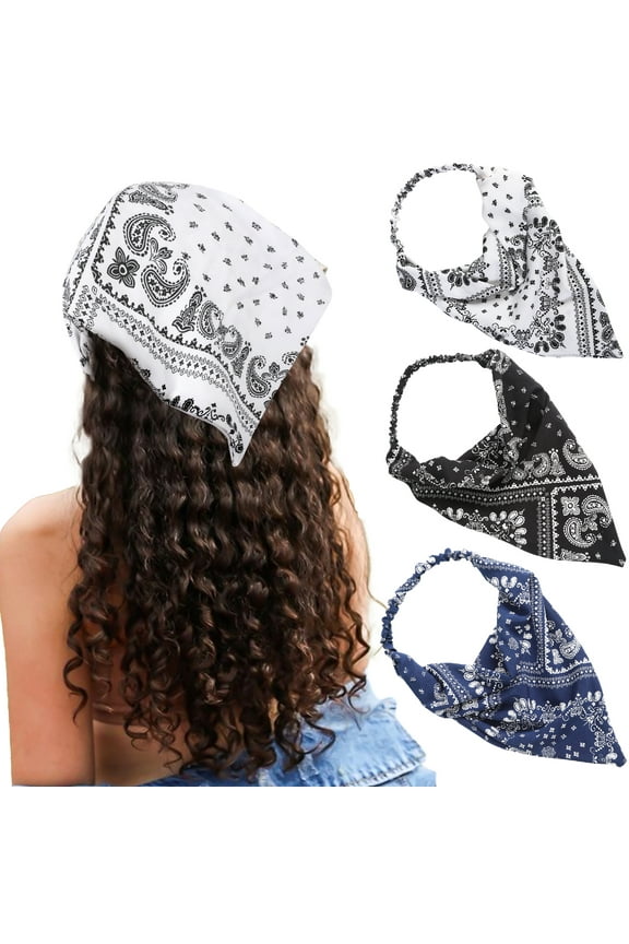 3 Pcs Floral Elastic Hair Scarf Headbands Hair Bandanas Head Kerchief Bohemia Chiffon Turban Triangle Scarves