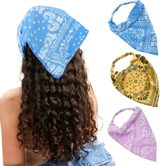 AWAYTR 3 Pcs Floral Elastic Hair Scarf Headbands Hair Bandanas Head Kerchief Bohemia Chiffon Turban Triangle Scarves