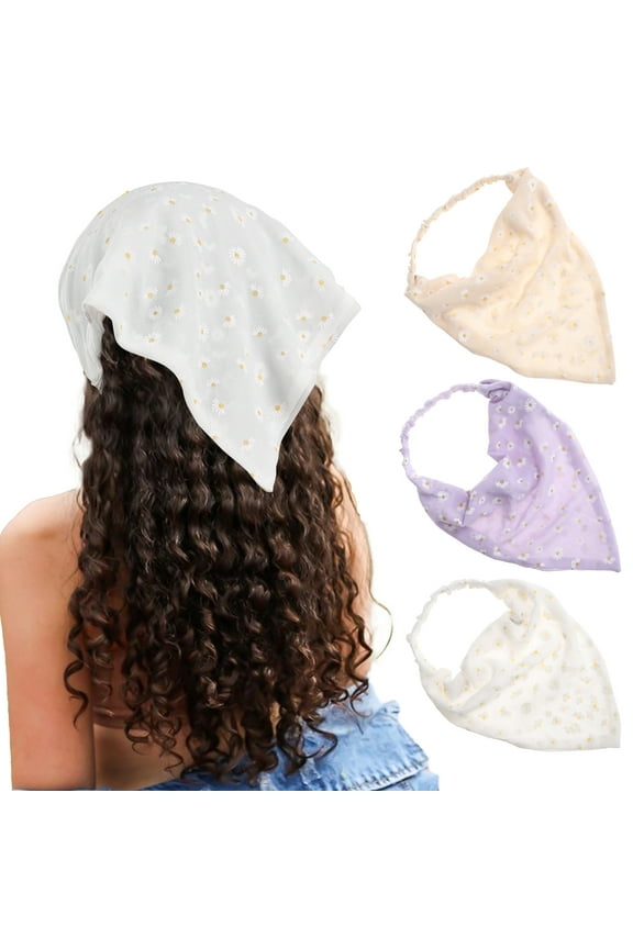3 Pcs Floral Elastic Hair Scarf Headbands Hair Bandanas Head Kerchief Bohemia Chiffon Turban Triangle Scarves