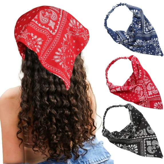 AWAYTR 3 Pcs Floral Elastic Hair Scarf Headbands Hair Bandanas Head Kerchief Bohemia Chiffon Turban Triangle Scarves