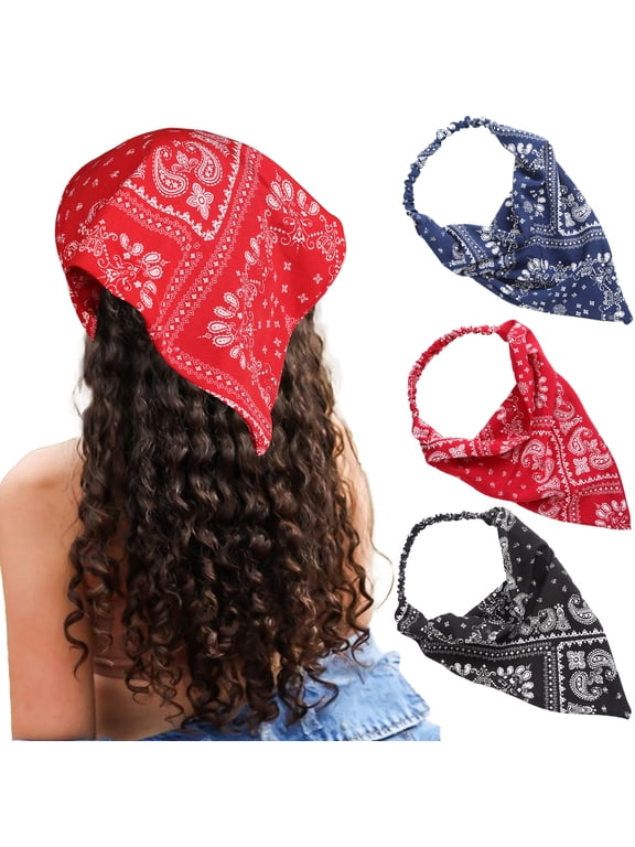 3 Pcs Floral Elastic Hair Scarf Headbands Hair Bandanas Head Kerchief Bohemia Chiffon Turban Triangle Scarves