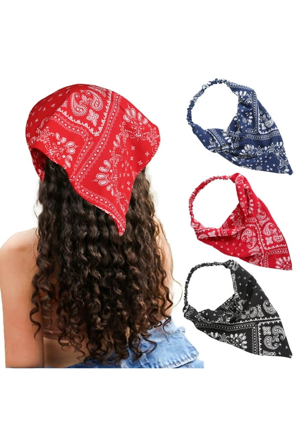 3 Pcs Floral Elastic Hair Scarf Headbands Hair Bandanas Head Kerchief Bohemia Chiffon Turban Triangle Scarves