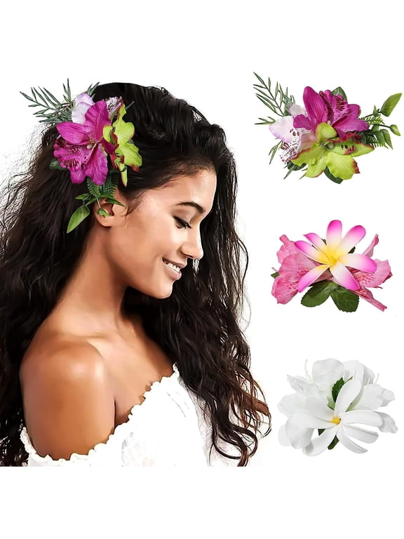3 Pcs Flower Hair Clips - Flower Hair Pins Large Hair Flowers For Women Hawaiian Hair Accessories Wedding Hair Piece