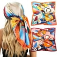 thumbnail image 1 of AWAYTR 35” Large Satin Square Head Scarf - 2Pcs Silk Floral Head Scarves Women Hair Scarves Hair Bandanas, 1 of 8