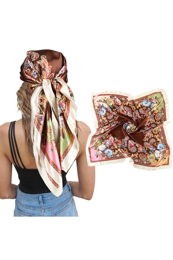35" Large Square Satin Bandana, Cashew