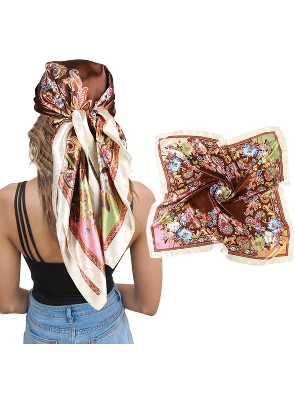 35" Large Square Satin Bandana, Cashew