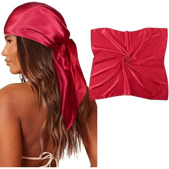 AWAYTR 35" Large Square Satin Head Scarf - Silk Hair Scarf Square Hair Bandanas Women Head Wraps