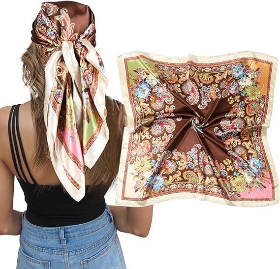 AWAYTR 35" Large Square Satin Head Scarf Silk Hair Scarf Square Hair