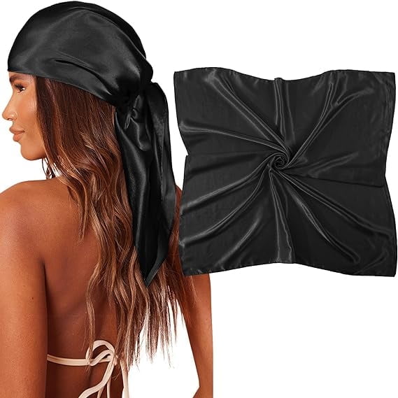 AWAYTR 35" Large Square Satin Head Scarf - Silk Hair Scarf Square Hair Bandanas Women Head Wraps