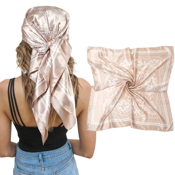 AWAYTR 35" Large Square Satin Head Scarf - Silk Hair Scarf Square Hair Bandanas Women Sleeping Head Wraps