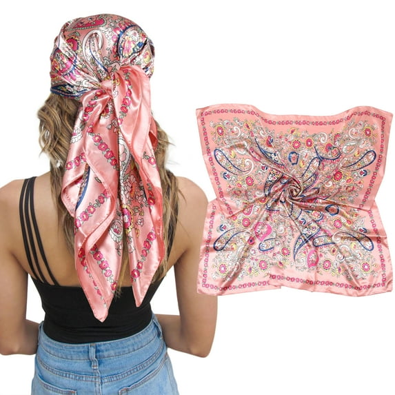 AWAYTR 35" Large Square Satin Head Scarf - Silk Hair Scarf Square Hair Bandanas Women Sleeping Head Wraps