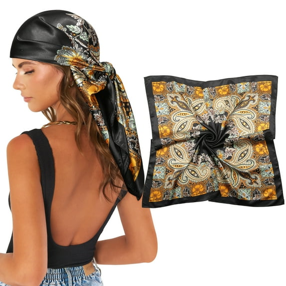 AWAYTR 35" Large Square Satin Head Scarf - Silk Hair Scarf Square Hair Bandanas Women Sleeping Head Wraps