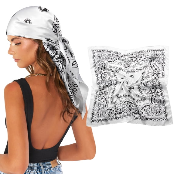 AWAYTR 35" Large Square Satin Head Scarf - Silk Hair Scarf Square Hair Bandanas Women Sleeping Head Wraps