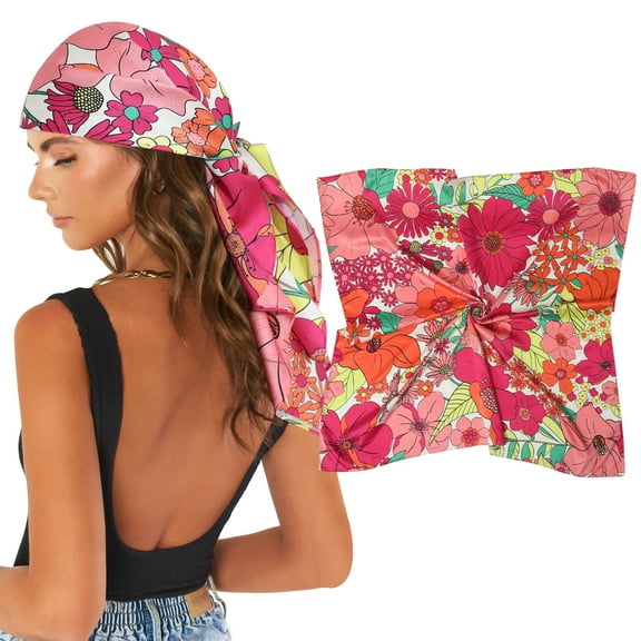 AWAYTR 35" Large Square Satin Head Scarf - Silk Hair Scarf Square Hair Bandanas Women Sleeping Head Wraps