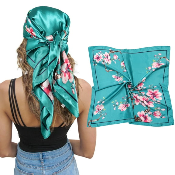 AWAYTR 35" Large Square Satin Head Scarf - Silk Hair Scarf Square Hair Bandanas Women Sleeping Head Wraps