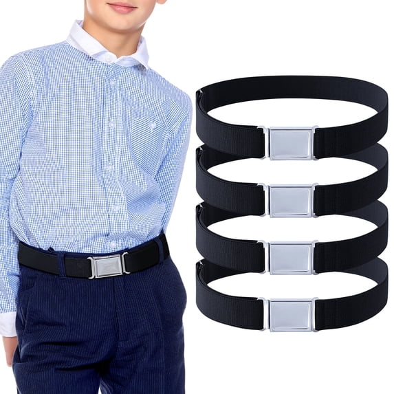 AWAYTR 4 Pack Kids Elastic Stretch Belts, Adjustable Magnetic Buckle Waist Belts for Boys Girls Uniform Jeans Easy Use