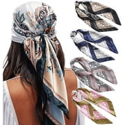 AWAYTR 4 Pcs 35” Satin Large Silk Scarf Square Head Scarves Women Silk Like Neck Scarf Hair Sleeping Wraps Turban Lightweight Silk Bandana