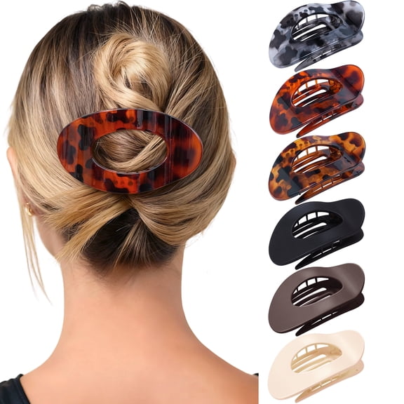 AWAYTR 6 Pack Matte Flat Hair Claw Clips, Large Oval French Clips, No Slip Strong Grip for Yoga, Daily & All Hair Types