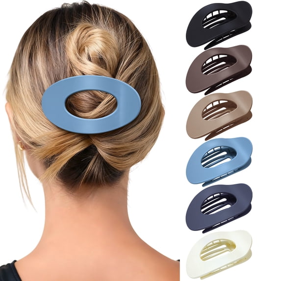 AWAYTR 6 Pack Matte Flat Hair Claw Clips, Large Oval French Clips, No Slip Strong Grip for Yoga, Daily & All Hair Types