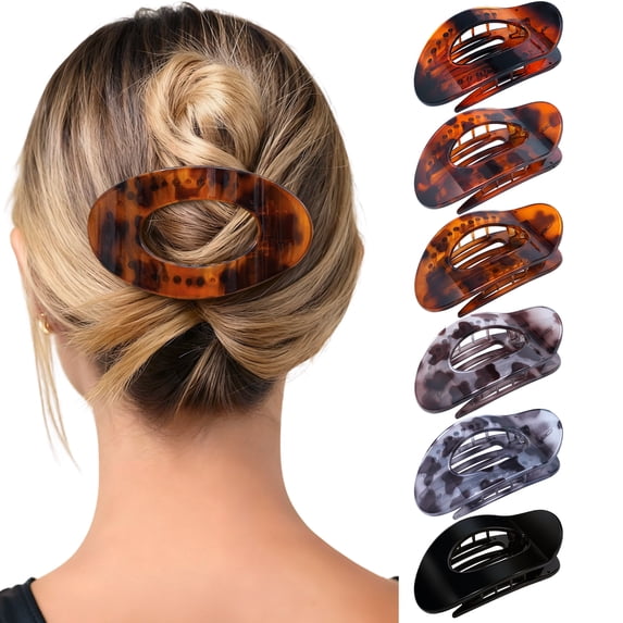 AWAYTR 6 Pack Matte Flat Hair Claw Clips, Large Oval French Clips, No Slip Strong Grip for Yoga, Daily & All Hair Types