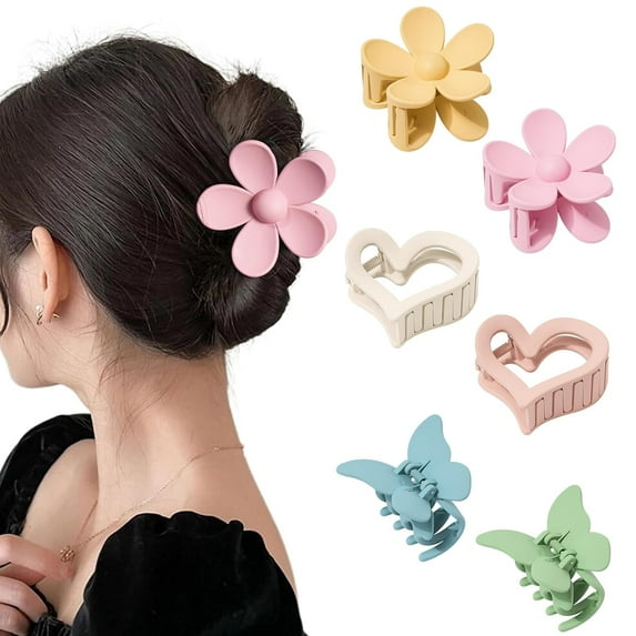 AWAYTR 6 Pcs Flower Hair Claw Clips Matte Butterfly Hair Clips for Women Girls Non-Slip Strong Hold Hair Clips Heart Hair Claw Clips