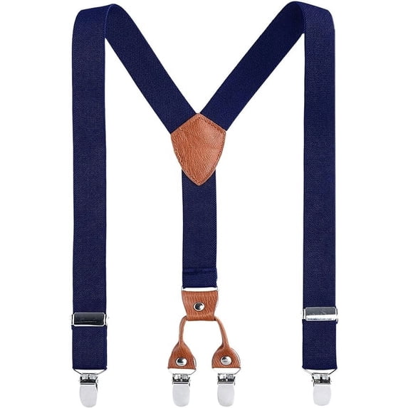 AWAYTR Adjustable Elastic Y-Back Suspenders for Kids Boys Girls, Sturdy Metal 4 Clips, Durable Comfortable Non-Slip Suspender