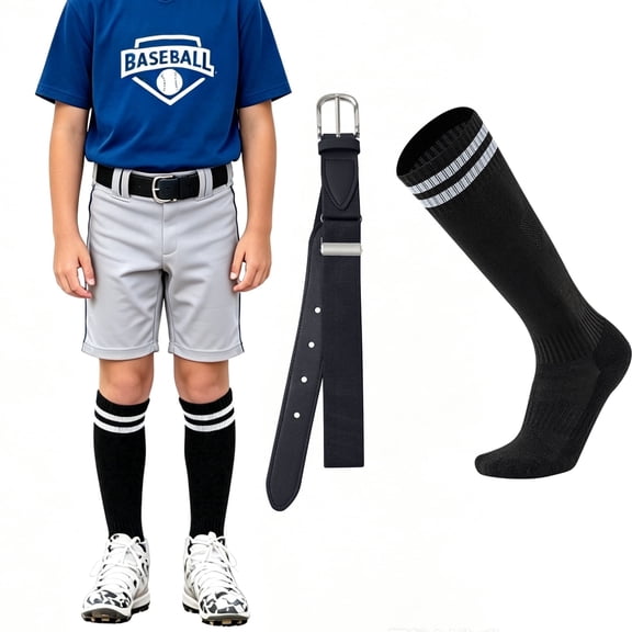 AWAYTR Adjustable Youth Baseball Belt and Socks Set Black