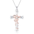 thumbnail image 1 of AWAYTR Floral Cross Necklace, Rose Gold Rhinestone Pendant, Multi-Color Floral Charm, Vintage Faith Jewelry for Women Gift, 1 of 7