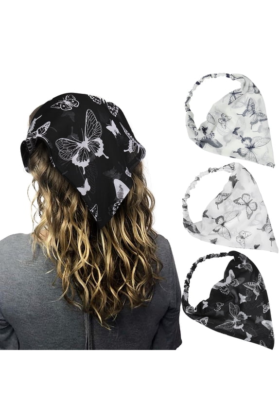 3 Pcs Floral Elastic Hair Scarf Headbands Hair Bandanas Head Kerchief Bohemia Chiffon Turban Triangle Scarves