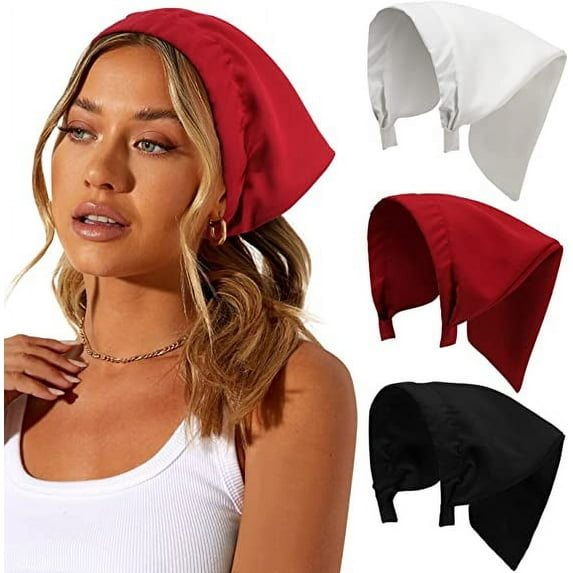 AWAYTR Women Floral Elastic Hair Scarf Headband 3Pcs Chiffon Boho Head Kerchief Vintage Triangle Scarf Hair Bandanas