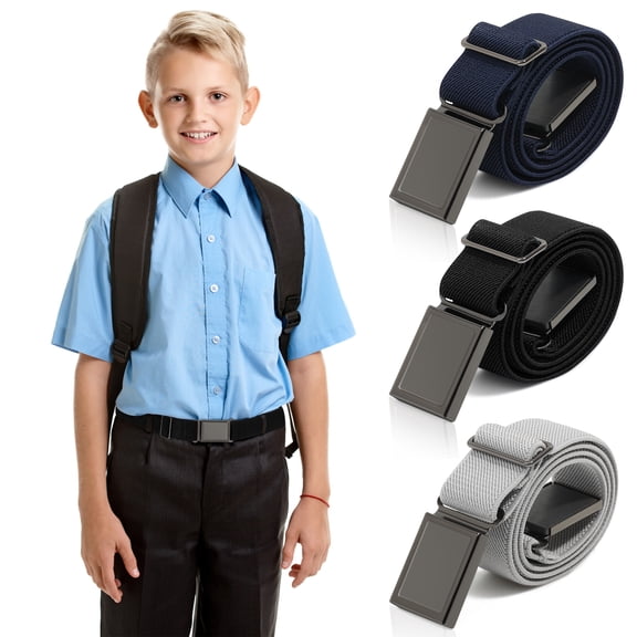 AWAYTR Kids Adjustable Magnetic Buckle Belts, Elastic Stretch Comfort Waist Bands for Children Jeans Uniform, 3PCS
