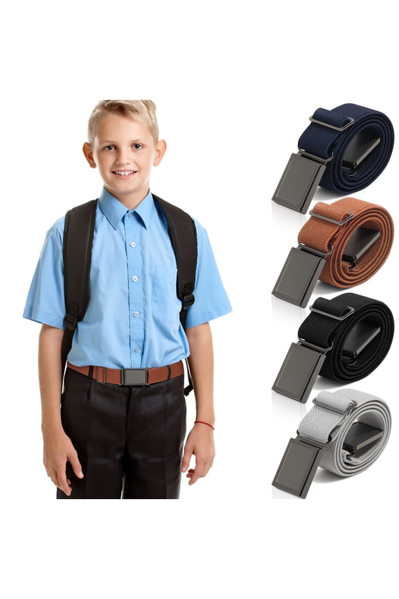 Kids Adjustable Magnetic Buckle Belts, Elastic Stretch Comfort Waist Bands for Children Jeans Uniform, 4PCS