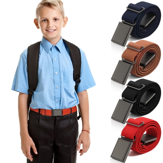 AWAYTR Kids Adjustable Magnetic Buckle Belts, Elastic Stretch Comfort Waist Bands for Children Jeans Uniform, 4PCS