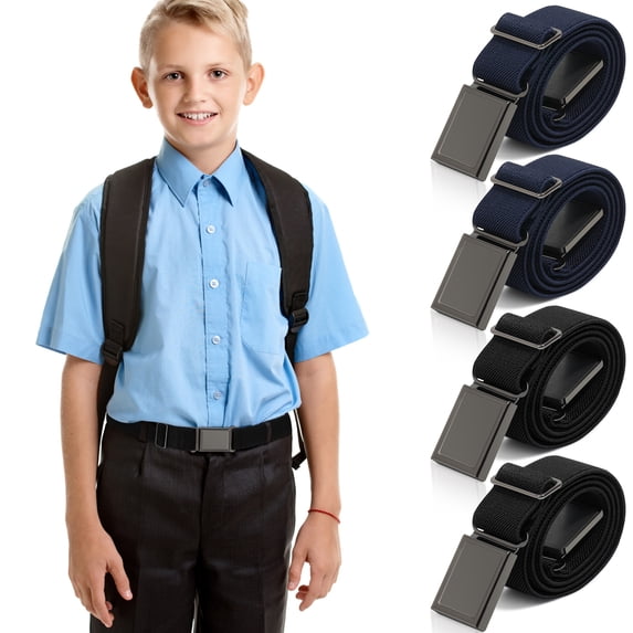 AWAYTR Kids Adjustable Magnetic Buckle Belts, Elastic Stretch Comfort Waist Bands for Children Jeans Uniform, 4PCS