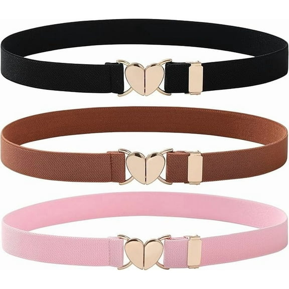 AWAYTR Kids Elastic Belt - Adjustable Toddler Heart Buckle Stretch Belts for Boys Girls