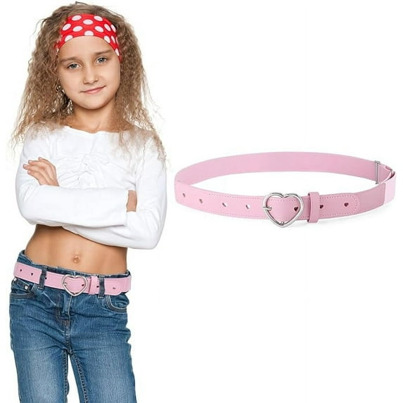 AWAYTR Kids Elastic Leather Belt - Adjustable PU Heart Buckle Stretch Belt for Boys Girls