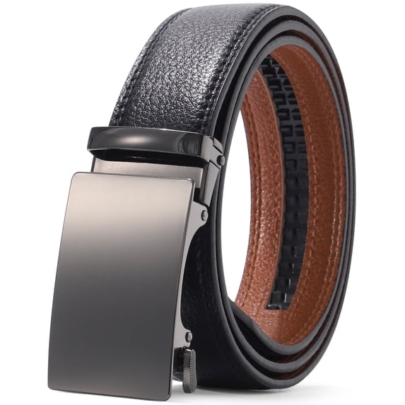 AWAYTR Men Ratchet Belt Leather Adjustable Trim to Fit No Holes Slide Dress Belt for Casual Formal Gift