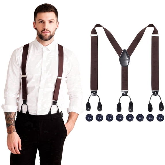 AWAYTR Men Y-Back Elastic Suspenders Adjustable Heavy Duty 8-Button Design Invisible Button End for for Work Trousers Weddings