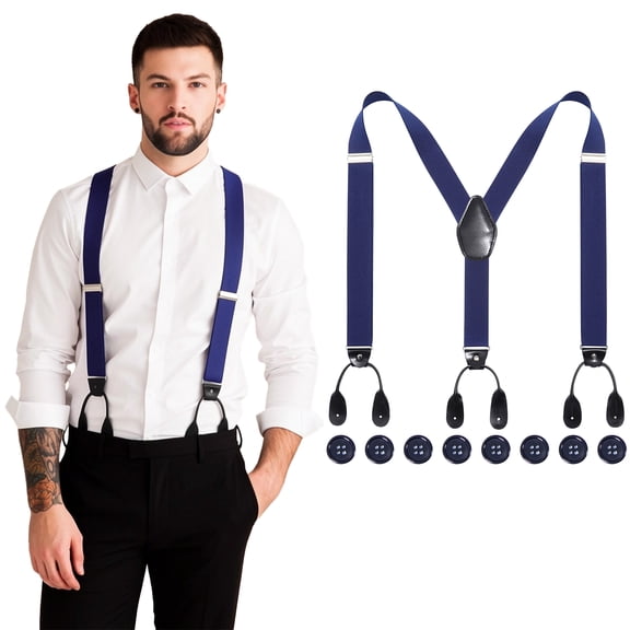 AWAYTR Men Y-Back Elastic Suspenders Adjustable Heavy Duty 8-Button Design Invisible Button End for Pants Trousers Formal Daily Wear